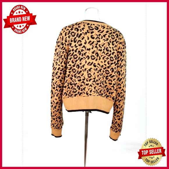 Leopard Print Bow Tie Cardigan Long Sleeve Open Front Knit Sweater Casual - Picture 6 of 7